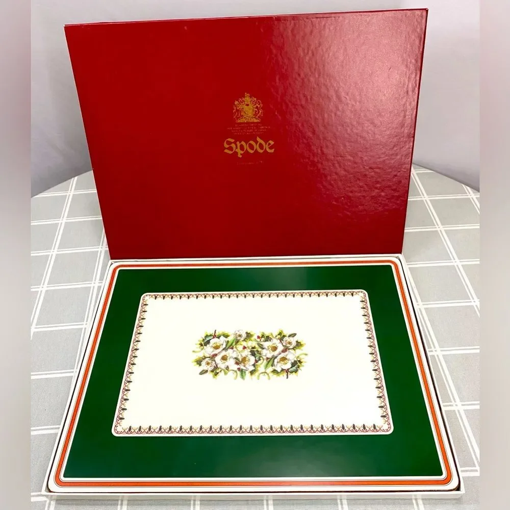 Spode Christmas Rose Large Acrylic Finish Corkboard Back Placemats Box Set of 4